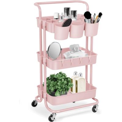 China Hot Selling Steelite 3 Tier Home Kitchen Storage Sustainable Steelite Cart Metal 3 Tier Kitchen Serving Cart With Basket for sale