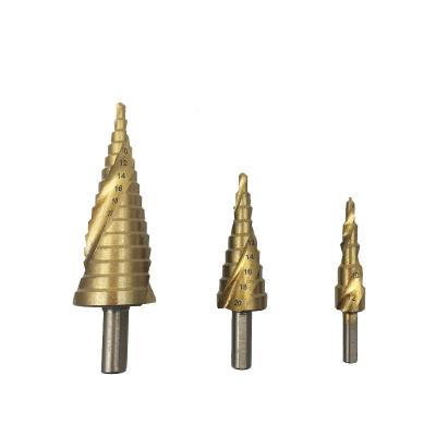 China Triangular Metal Drill Shank Straight Spline Spiral Spline Step Drill Bit Pagoda Step Drill Bit Three-Piece Set 4-12/4-20/4-32 for sale