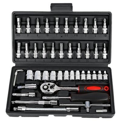 China Stainless Steel Tool Box 46Pcs Car Motorcycle Repair Set Home Service DIY Kit Socket Head Wrench Hand Tool for sale