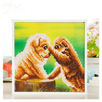 China Best Selling White Mini Frame 20*20CM DIY Resin Diamond Painting Dog Animals Kids Educational Toy for sale