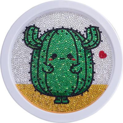 China Personalized Customization Gifts Opens Cactus Home Decoration 20*20cm Resin Diamond Painting Kids Mini White Frame Full Drill for sale