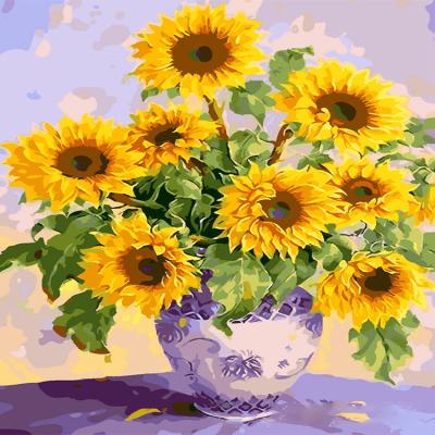 China Environmental Gift Home Decoration DIY Dropshipping Materials Hand Painted Sunflowers Flower Oil Painting By Number Kits for sale