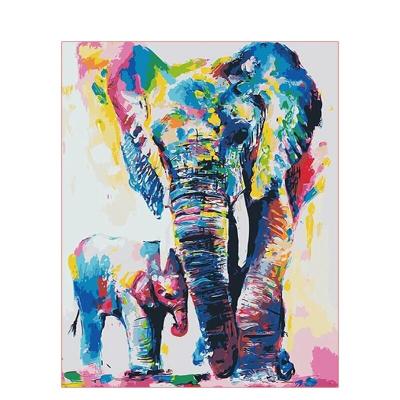 China Environmental Materials Wholesale Diy Abstract Animal Drawing Colorful Elephant Art Acrylic Paint By Numbers With Frame for sale