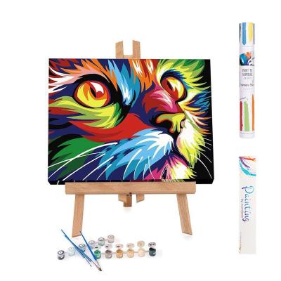 China Environmental Materials Hotel Wall Decor Animal Cat Handmade Colorful Oil Painting DIY On Canvas for sale