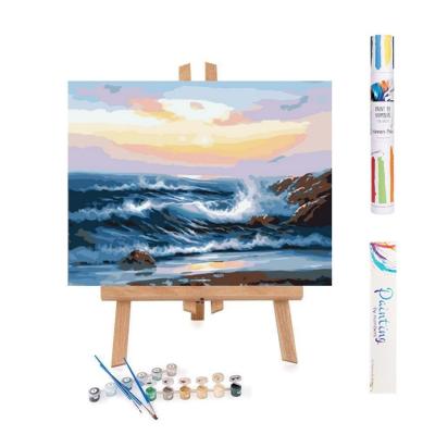 China Environmental Materials Dropshipping Wall Art Sunset Glow Ocean Waves Impressionist DIY Seascape Acrylic Painting By Numbers for sale