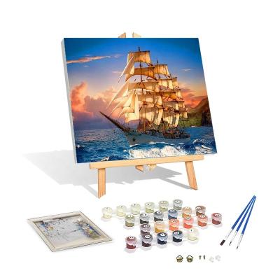 China Environmental Materials Painting By Numbers With Sailboats Sailing At Sea Design Indoor Hanging Decor Diy Oil Acrylic Paint By Numbers for sale