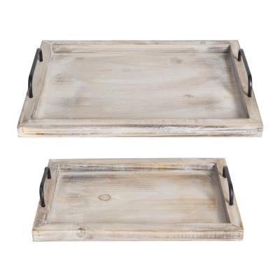 China Eco-Friendly Rustic Vintage Food Serving Trays Nesting Wooden Board With Metal Handles Elegant Farmhouse Decor Serving Trays for sale