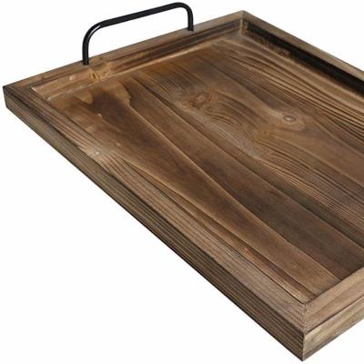 China Eco-friendly rustic wood serving tray with iron handles in farmhouse style set of 2 for sale