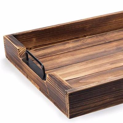 China Eco - Friendly Butler Serving Tray For Kitchen Party Wooden Handmade Dinner Trays With Handles for sale