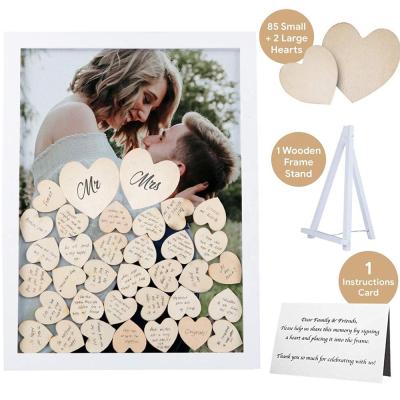 China Wedding Event Concert Drop Top Alternative Guestbook Frame with Display Easel Hearts and Wooden Guest Box for sale