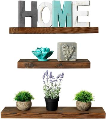 China Eco-Friendly Rustic Farmhouse 3 Tier Floating Wood Shelf for sale