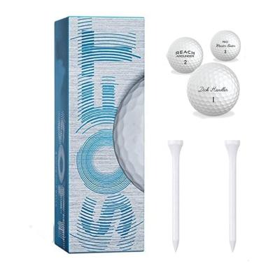 China Custom Logo 2 Layer Core+surlyn Golf Rubber Cover Practice Ball Pack With Wooden Golf Tees for sale