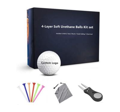 China Premium Soft Urethane 4 Layer Golf Balls Plus Plastic Microfiber Tees Digging Tool Club Brush And Towel B38-3 for sale