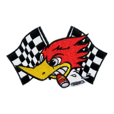 China Viable Checked Car Racing Flag Heat Cut Border Iron-on Backing Embroidery Patch For Apparel Hat Wholesale for sale