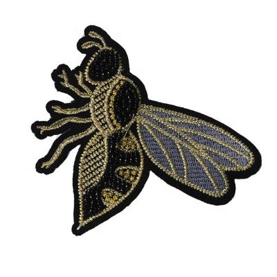 China Viable Gold Black Bee Embroidered Patch Iron-on Beaded Patch Decoration For Clothing DIY Applique Wholesale for sale