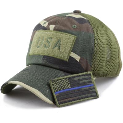 China Embroidery Patch Trucker Hat COMMON Tactical Operator With USA Flag Camouflage Circle Buckle Closure Mesh Baseball Cap for sale