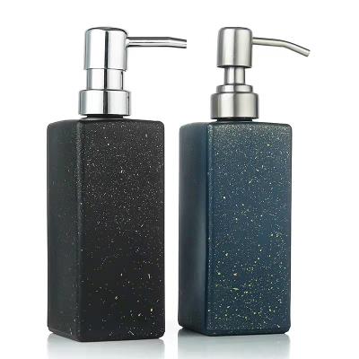 China Personal Care 350ml Hand Square Pump Bottle Soap Refillable Shower Gel Bathroom Gel Shampoo Glass Bottle for sale