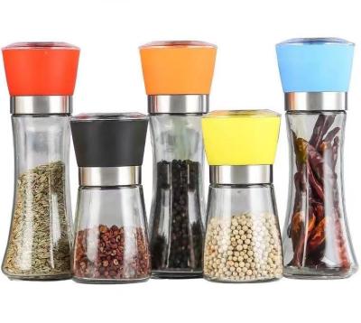 China 200ml /150ml Viable Glass Seasoning Bottle With Plastic Color Dispenser Sea Salt Grinder for sale