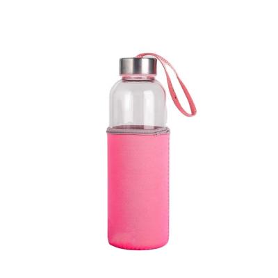 China Glass Water Bottle Covered With High Sustainable Borosilicate Fabric With Stainless Steel Lid for sale