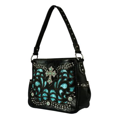 China Western Fashion Single Shoulder Bag With Laser Engraving PU Machined Leather Handbag for sale