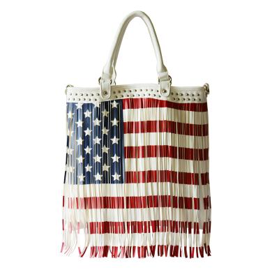 China Hot Custom PU Leather Tassel Bag Waterproof Custom Shoulder Bags USA Flag National Day Sale for sale