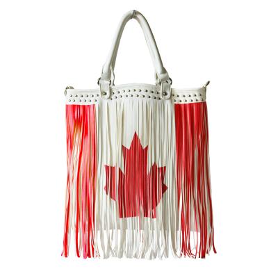 China Factory Sale Canada National Flag Shoulder Bag Waterproof PU Tassel Hobo Bag For Women for sale