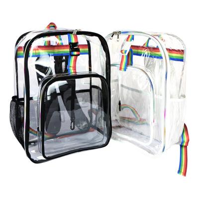 China Low MOQ Design Durable Large Capacity Clear PVC Waterproof Backpack Custom Transparent Waterproof PVC Backpack for sale