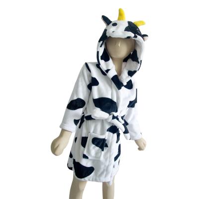 China QUICK DRY Cute Cartoon Cow Print Flannel Children Kids Bathrobe with Hood for sale