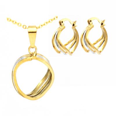 China Italy classic classic gold round three line earrings and pendant with necklace wholesale jewelry for women jewelry for party for sale