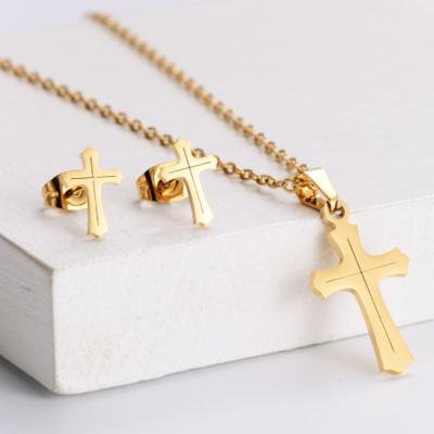 China CLASSIC Cute Jewelry Set Cross Pendant Stainless Steel Necklace Earrings Set for sale