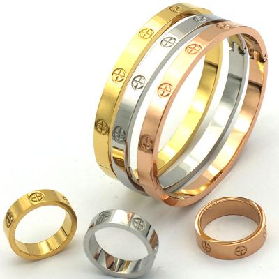 China Fashion CLASSIC High Quality Gold Plated Classic Trendy Youth 316L Stainless Steel Jewelry Bracelets And Rings Designs for sale