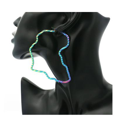 China 2021 Newest Big CLASSIC Africa Map Earrings Rainbow Color Stainless Steel Nigerian Earrings For Women for sale