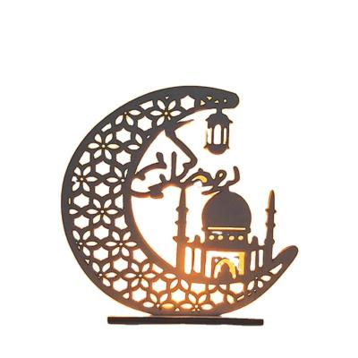 China New Design Ramadan Decorative Lights Stars Moon Muslim Ramadan Crafts Festive Styling Holiday Wooden Decorations with LED Lights for sale