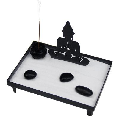 China Japan Creative Unique Iron Buddha Mini Zen Sand Garden Kit Desktop with Incense Stick for sale