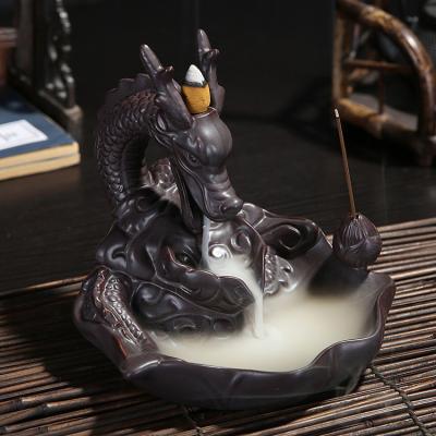 China Chinese Custom Unique Cascade Backflow Incense Ceramic Dragon Incense Burner Holder With Censer Stick for sale