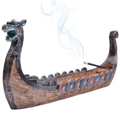 China Retro Traditional Chinese Backflow Viking Dragon Boat Incense Stick Holder Dragon Boat Incense Burner Holder Chinese Incense Holder for sale