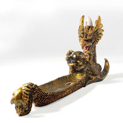 China Nordic Custom Backflow Chinese Dragon Incense Stick Holder Wholesale Golden Chinese Incense for sale