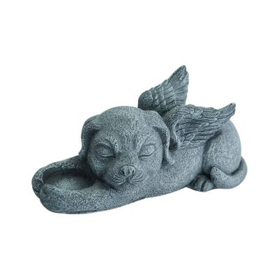 China Europe Resin Pet Figurine Set Candle Holder Sleep Dog Cat Angel Wings Pet Memorial Grave Statue Pet for sale