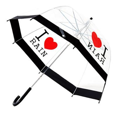 China Selling i love rain minimalist popular dome bubble printing clear transparent POE umbrella for sale