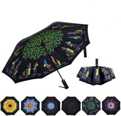 China Minimalist Inside Double Layer Auto Folding Small Reverse Umbrella Custom Printing Open Aluminum Frame for sale