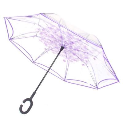 China Minimalist Double Layer Reverse Big Hands Free Windproof Handle Flower Reverse Umbrella for sale