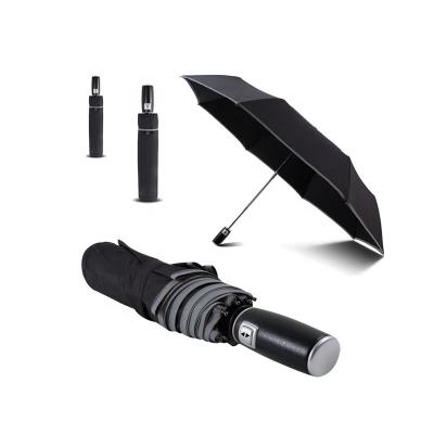 China All In 1 21 Inch Leather Special Reflective Automatic Narrow Handle Open Edge And Three Folding Umbrellas for sale