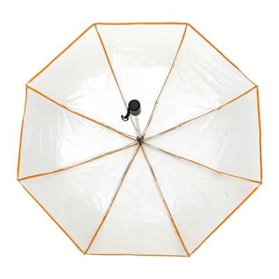 China Minimalist Telescopic 3 Folds Automatic Transparent Umbrella Clear Sea By 7C POE Fabric for sale