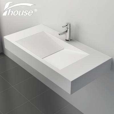 China Customized Solid Surface Solid Bathroom Basin Lavatory Wall-hung Rectangular Sink for sale