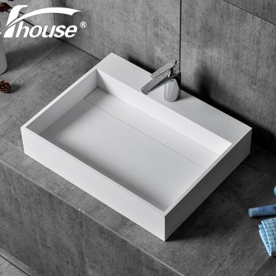 China Bathroom Solid Countertop Rectangular Basin Solid Surface Rectangular Sink for sale