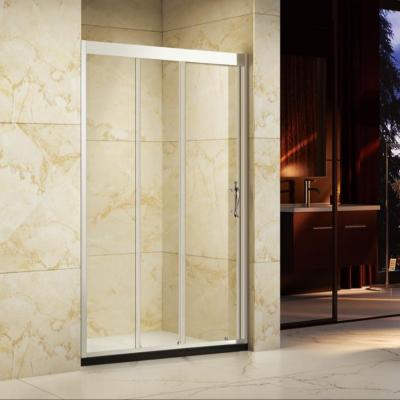 China With Big View Gear Wheel Three-linkage Design Walk In Door One Sliding Door Two Fixed Straight Shape Shower Enclosure for sale