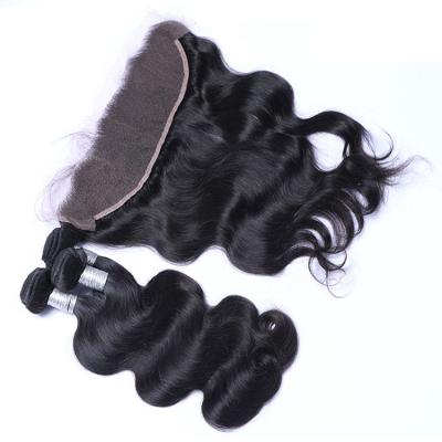 China Body Wave Body Wave Cuticle Aligned Remy Virgin Indian Hair Raw Wavy Bundles With 13x4 Lace Frontal for sale