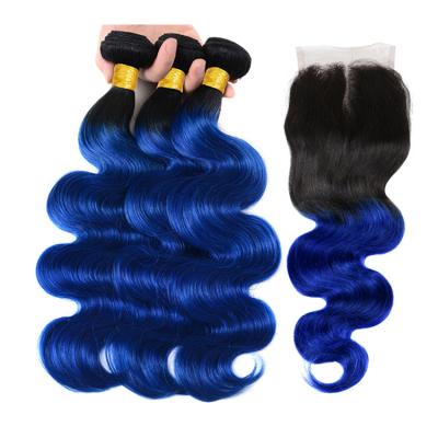 China Unprocessed 6A Blue Body Wave 100 Virgin Hair With Closure for sale