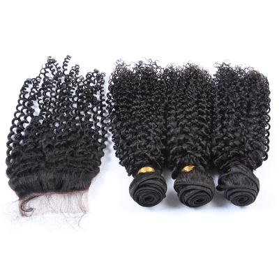 China Curly 10A Grade Virgin Hair Extension With Closure Burmese Kinky Curly Hair With Closure for sale