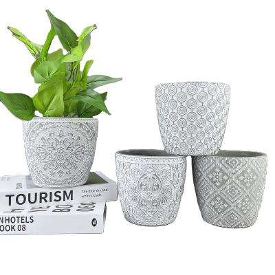 China Hot Sale Modern Round Gray Ceramic Flower Pots Home and Garden Decoration for Seedling Planter Grow for sale